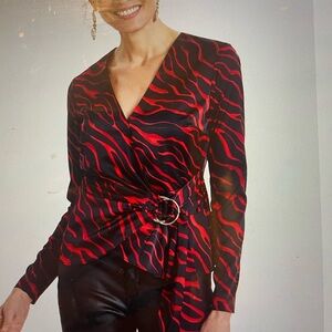 INC Animal-Print Faux-Wrap Top Red/Black